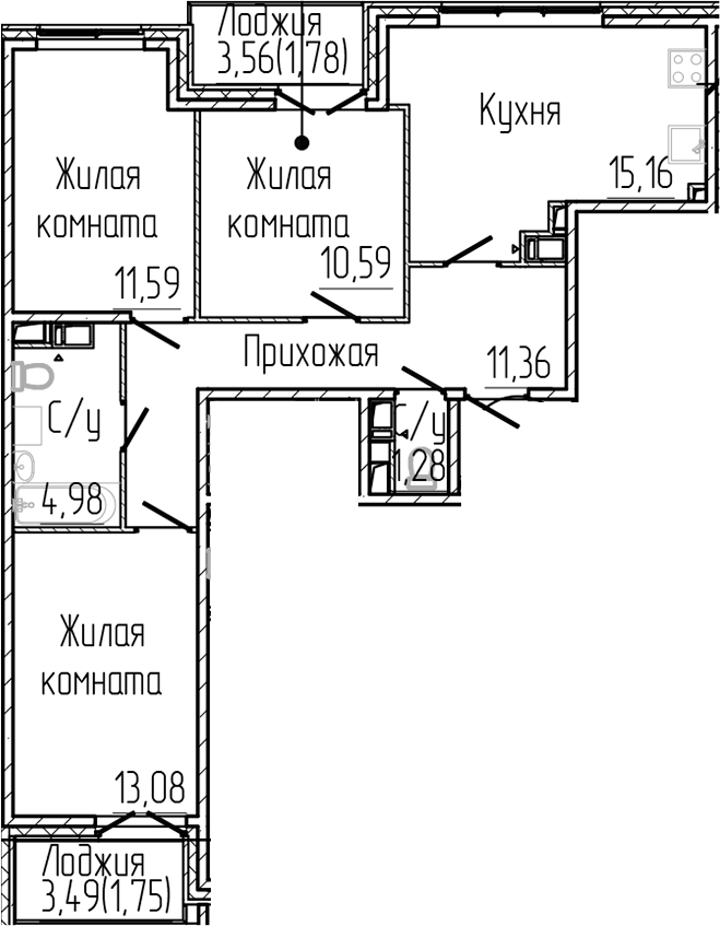 3-комнатная квартира 71.57 м², 4/8 эт., ЖК «SERTOLOVO PARK»